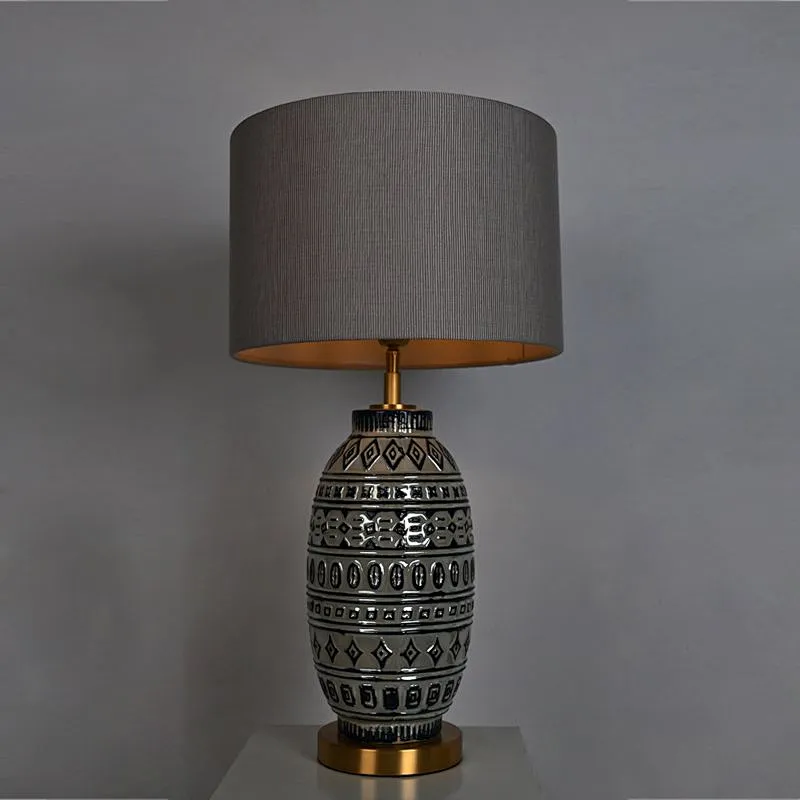 Wabi-Sabi porcelain ware pottery moulded peacock blue relief retro table lamp