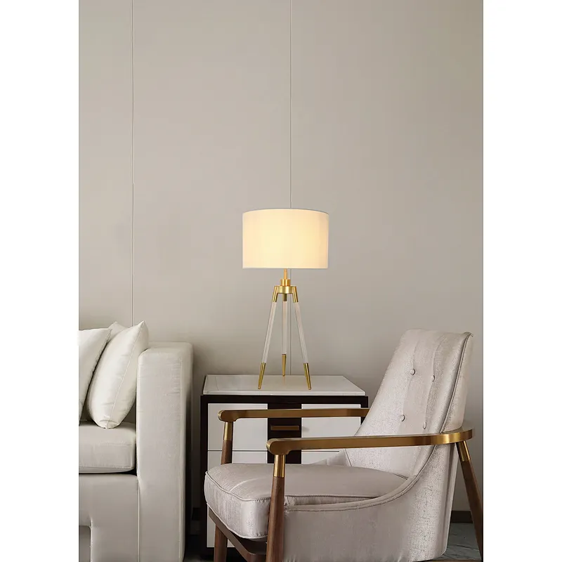 Simple three-legged acrylic desk table lamp with fabric lampshade for living room