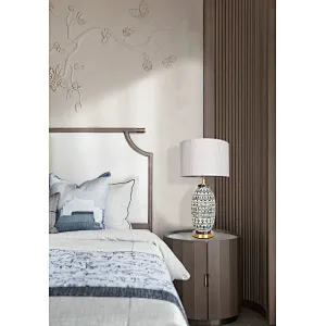Wabi-Sabi porcelain ware pottery moulded peacock blue relief retro table lamp