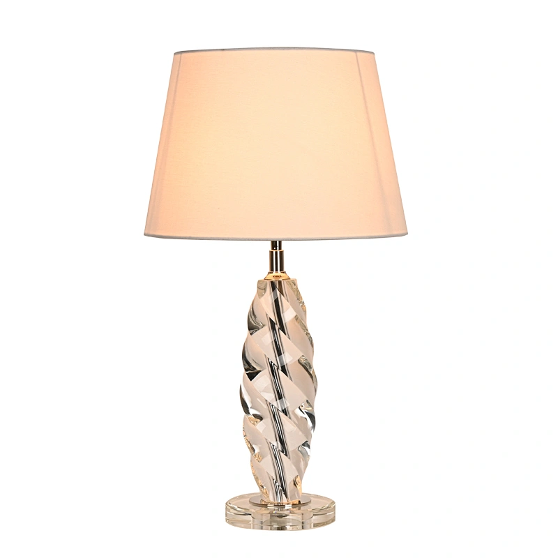 Modern style handmade twisted crystal glass bedside table lamp with fabric lampshade for living room bedroom
