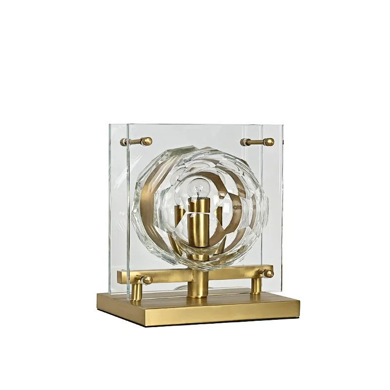 Honeycomb crystal glass ball antique brass base bedside table lamp