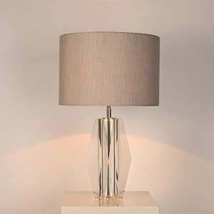 Modern Prismatic Geometric solid crystal glass fabric shade table lamp for living room bedroom