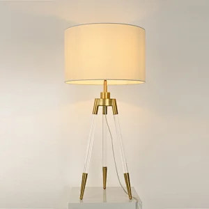 Simple three-legged acrylic desk table lamp with fabric lampshade for living room