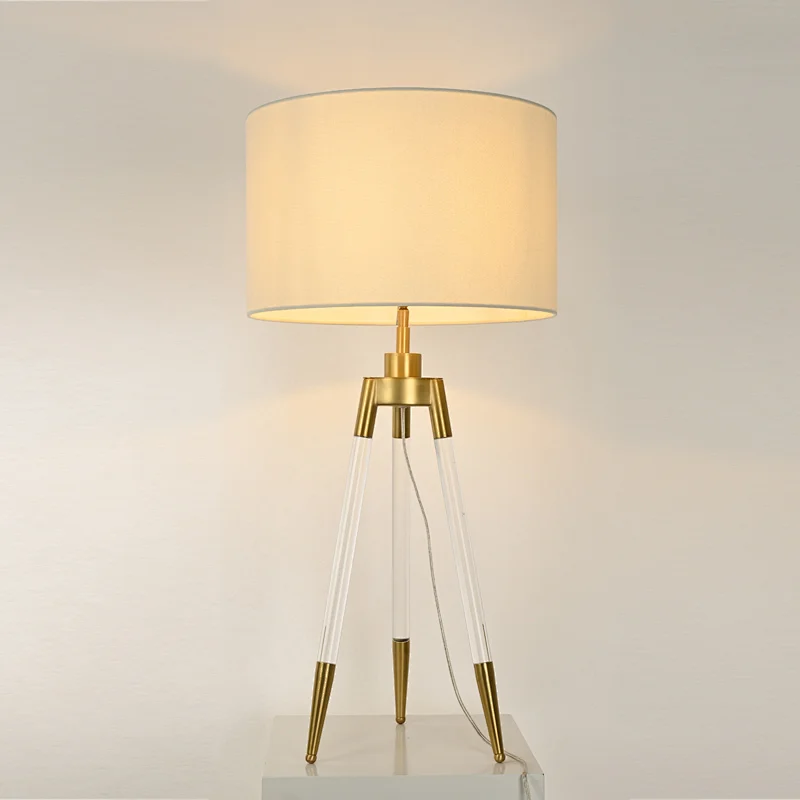 Simple three-legged acrylic desk table lamp with fabric lampshade for living room