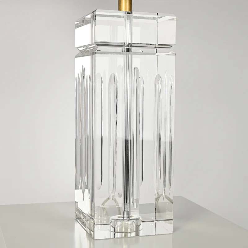 Luxury hand carved square solid crystal glass fabric shade table lamp for living room bedroom