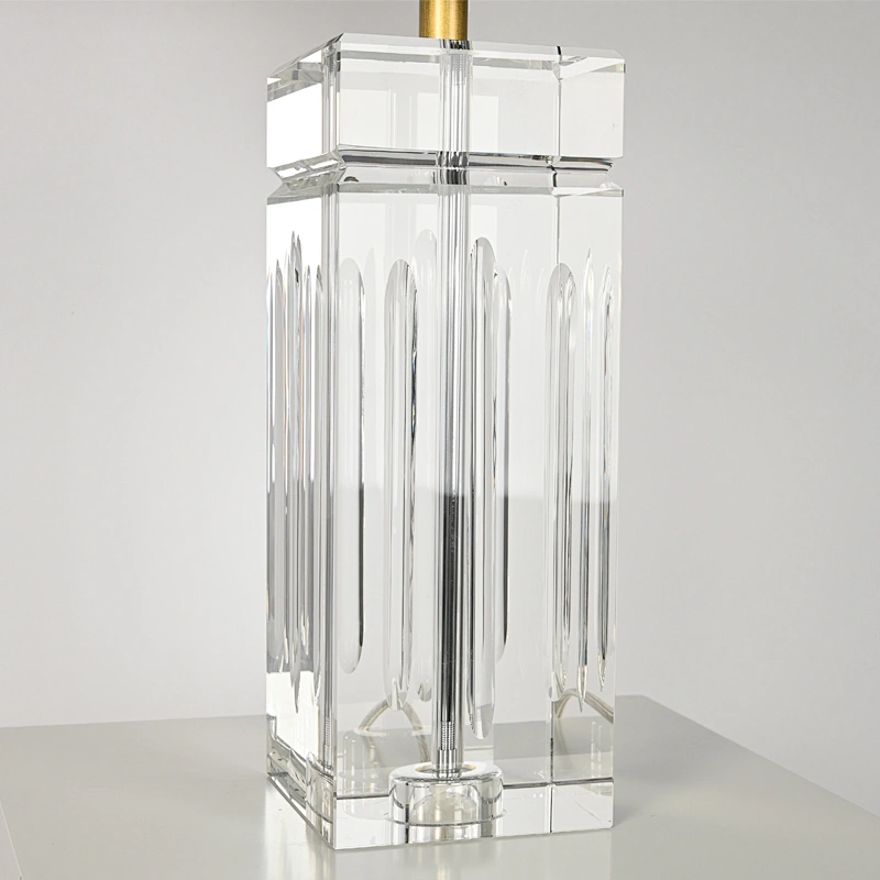 Luxury hand carved square solid crystal glass fabric shade table lamp for living room bedroom