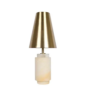 Solid alabaster stone base classic table lamp with brass finish lampshade