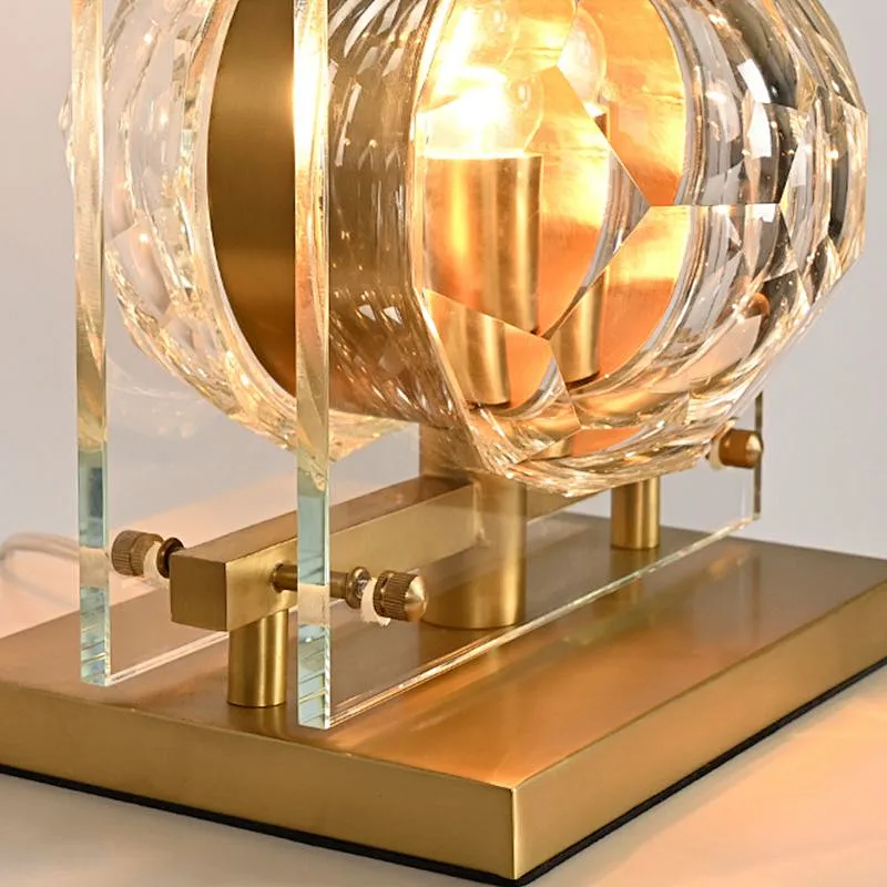 Honeycomb crystal glass ball antique brass base bedside table lamp