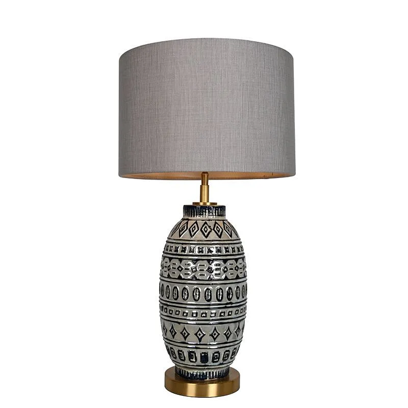Wabi-Sabi porcelain ware pottery moulded peacock blue relief retro table lamp