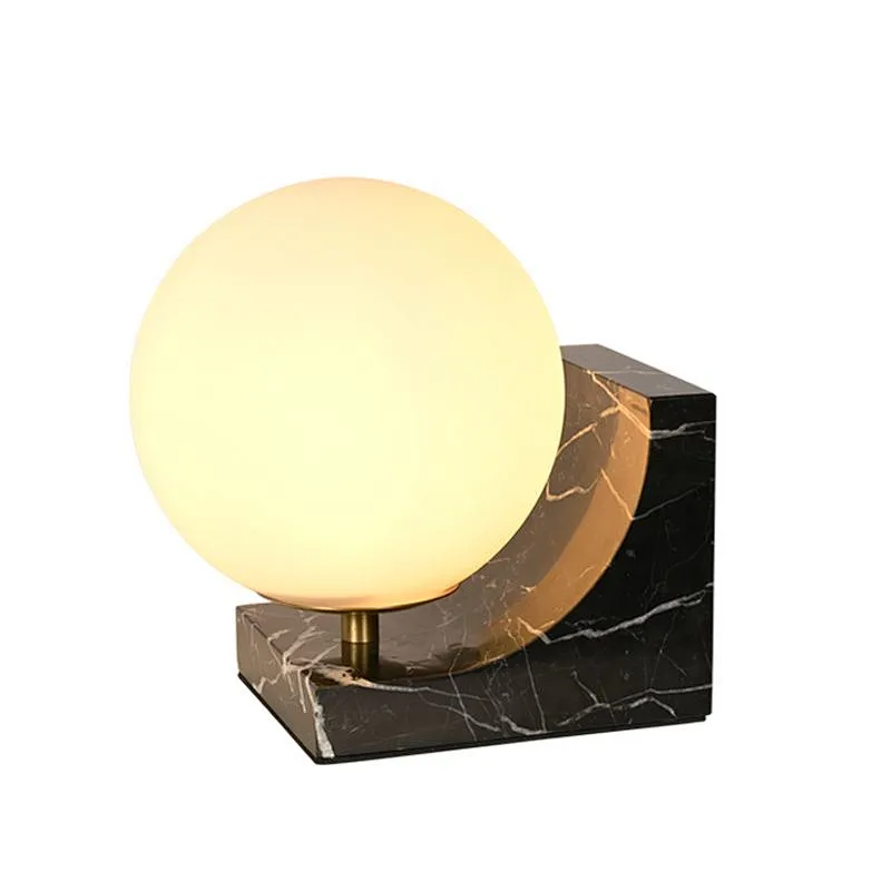 New Lighting Sunshine Marble Slop Steel Support Milky Glass Ball Side Table Lamp