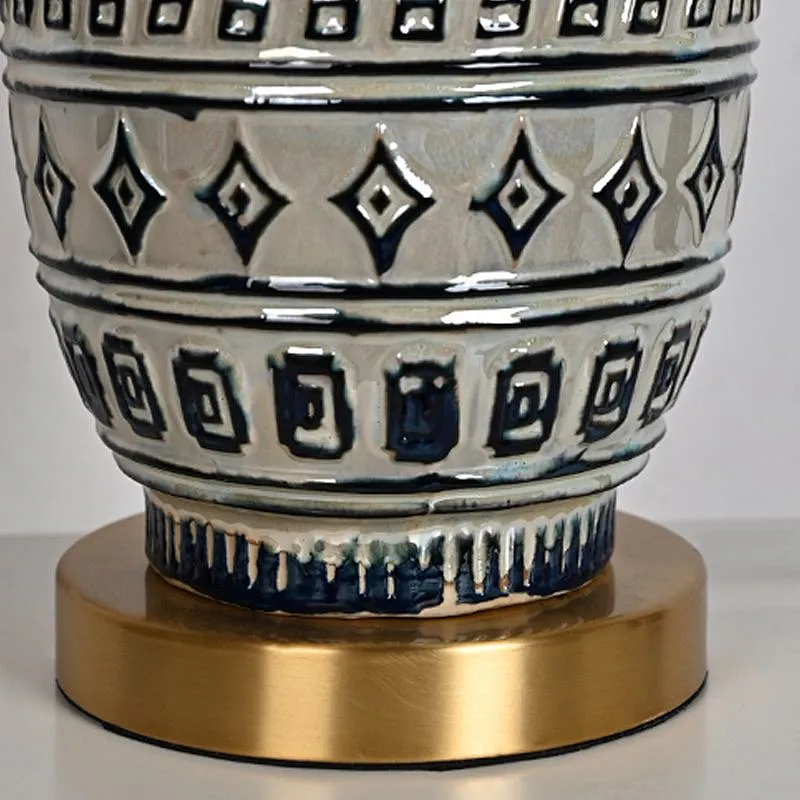 Wabi-Sabi porcelain ware pottery moulded peacock blue relief retro table lamp