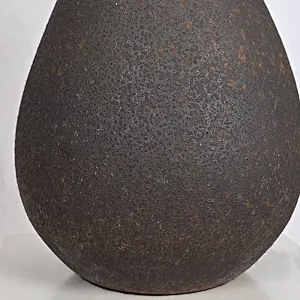 Wabi-Sabi handmade pottery black iron retro table lamp with fabric lampshade