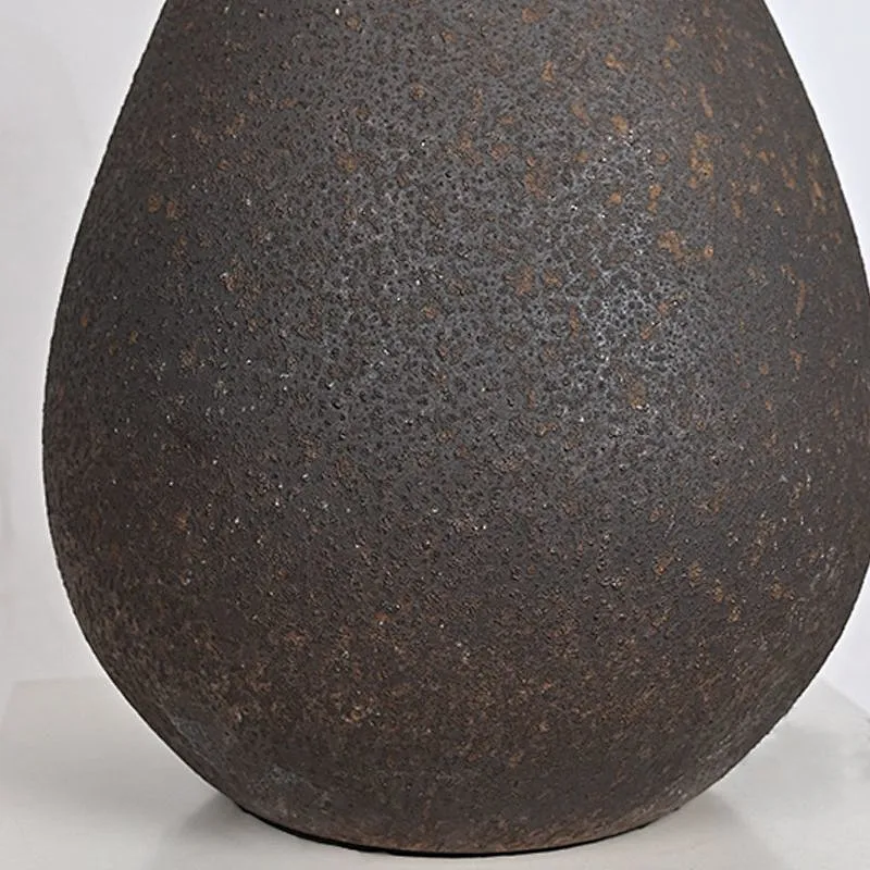 Wabi-Sabi handmade pottery black iron retro table lamp with fabric lampshade