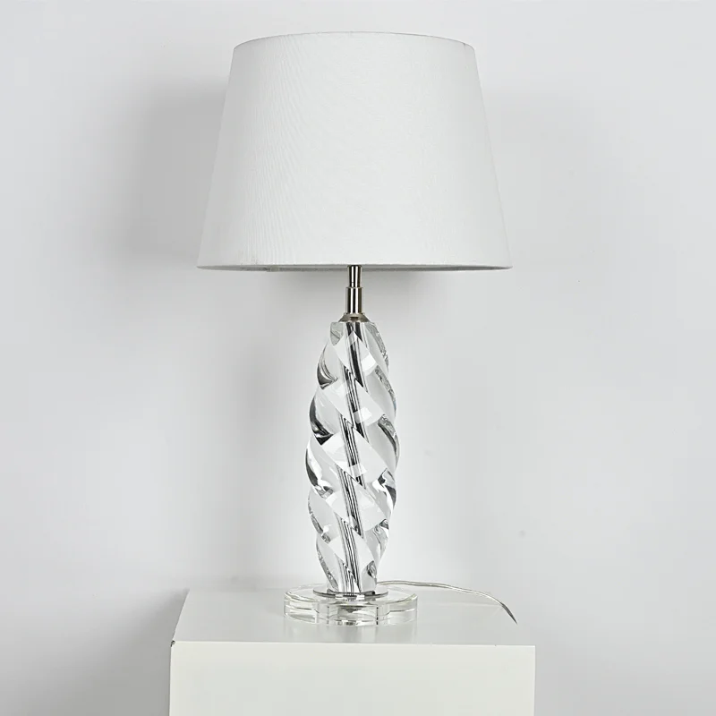 Modern style handmade twisted crystal glass bedside table lamp with fabric lampshade for living room bedroom