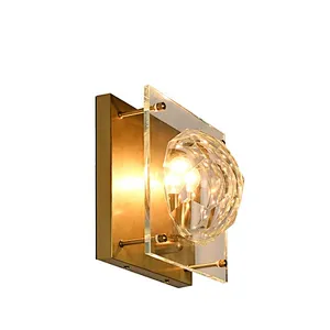 Honeycomb crystal glass ball antique brass finish sconce wall lamp for bedroom living room