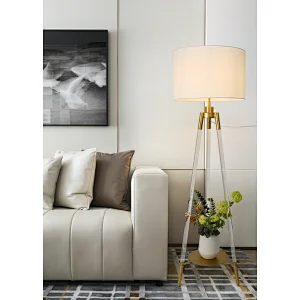 Simple three-legged triangle acrylic floor lamp with fabric lampshade for living room