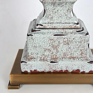Wabi-Sabi pottery moulded rusty retro table lamp with white fabric lampshade