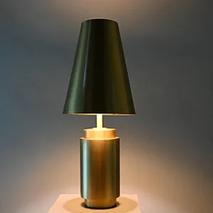 Antique brass metal finish metal shade table lamp for desk and nightstand