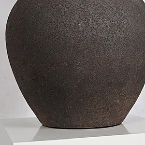 Wabi-Sabi Style Handmade Pottery Black Iron Retro Table Lamp Ceramic Table Lamp For Living Room