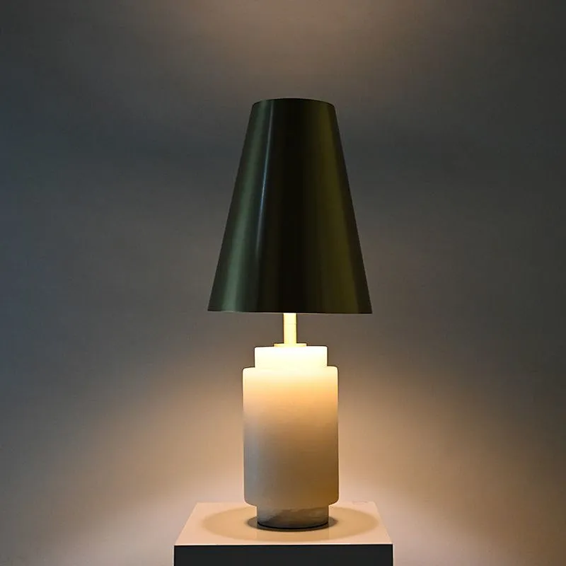 Solid alabaster stone base classic table lamp with brass finish lampshade
