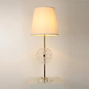 Simple design round handmade art glass fabric lampshade bedside table lamp for living room bedroom
