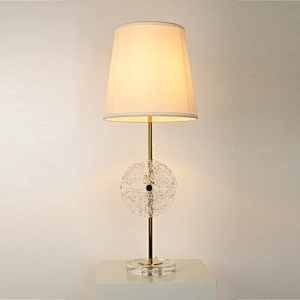 Simple design round handmade art glass fabric lampshade bedside table lamp for living room bedroom