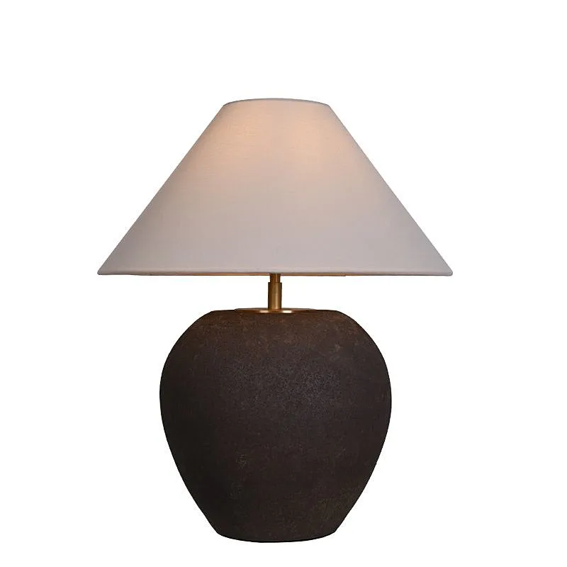 Wabi-Sabi Style Handmade Pottery Black Iron Retro Table Lamp Ceramic Table Lamp For Living Room