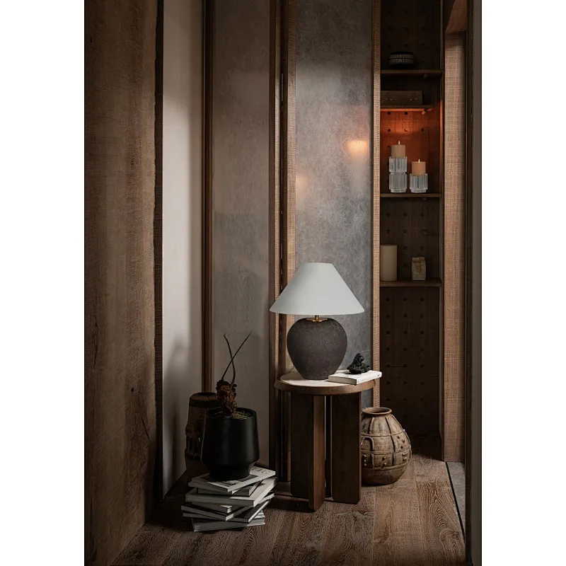 Wabi-Sabi Style Handmade Pottery Black Iron Retro Table Lamp Ceramic Table Lamp For Living Room