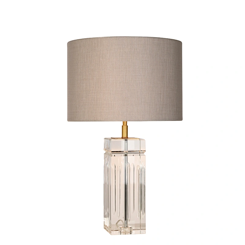 Luxury hand carved square solid crystal glass fabric shade table lamp for living room bedroom