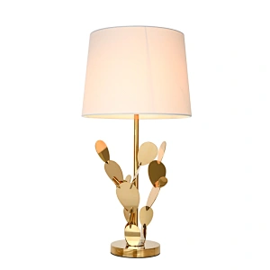 Modern style cactus stainless steel fabric lampshade bedside table lamp for living room bedroom