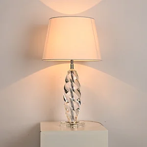 Modern style handmade twisted crystal glass bedside table lamp with fabric lampshade for living room bedroom