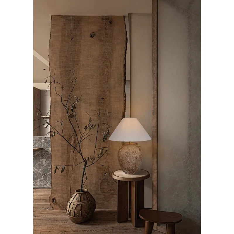 Vintage Antique Rustic Wabi Sabi Style Decor Lamp Linen Lamp Shade Ceramic Table Lamp