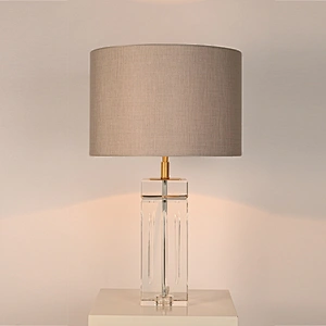 Luxury hand carved square solid crystal glass fabric shade table lamp for living room bedroom