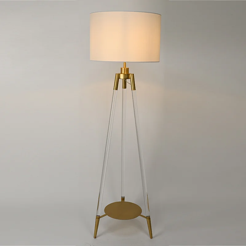 Simple three-legged triangle acrylic floor lamp with fabric lampshade for living room