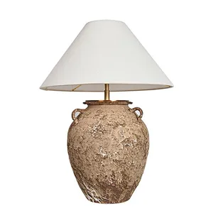 Vintage Antique Rustic Wabi Sabi Style Decor Lamp Linen Lamp Shade Ceramic Table Lamp