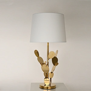 Modern style cactus stainless steel fabric lampshade bedside table lamp for living room bedroom