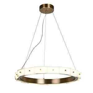 Antique brass finish LED light source layered alabaster decorative ring pendant light for restaurant and living room