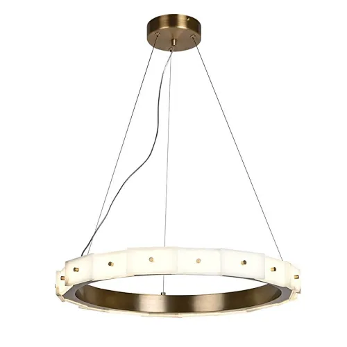 Antique brass finish LED light source layered alabaster decorative ring pendant light for restaurant and living room