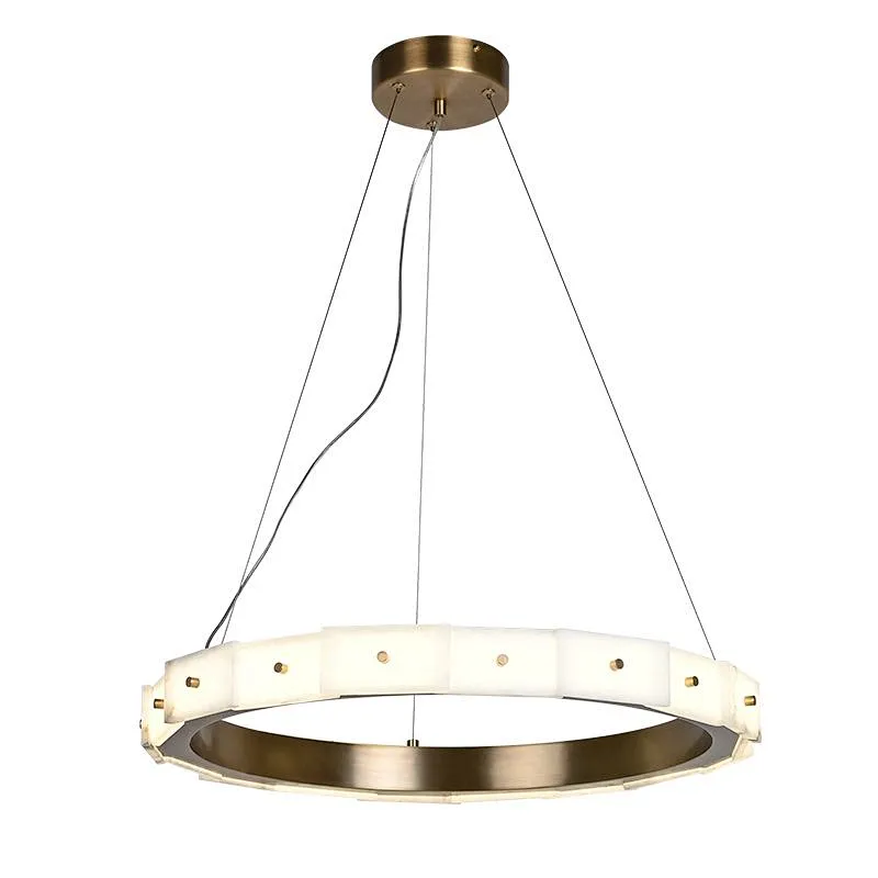 Antique brass finish LED light source layered alabaster decorative ring pendant light for restaurant and living room