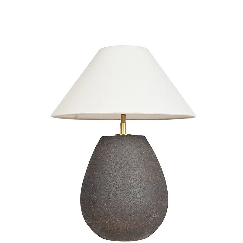 Wabi-Sabi handmade pottery black iron retro table lamp with fabric lampshade