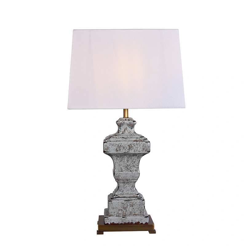Wabi-Sabi pottery moulded rusty retro table lamp with white fabric lampshade