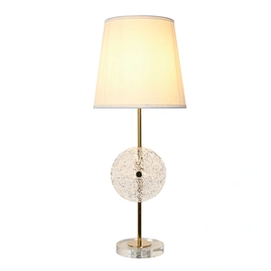 Simple design round handmade art glass fabric lampshade bedside table lamp for living room bedroom