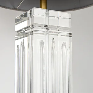 Luxury hand carved square solid crystal glass fabric shade table lamp for living room bedroom