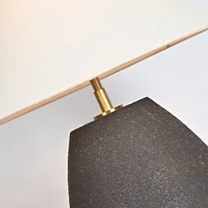Wabi-Sabi handmade pottery black iron retro table lamp with fabric lampshade