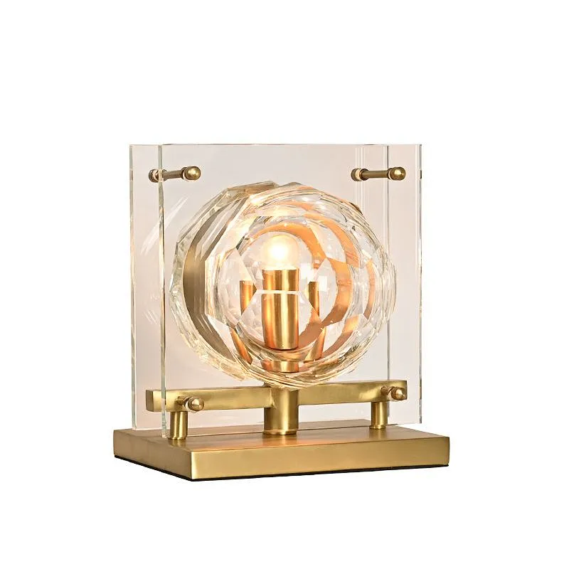 Honeycomb crystal glass ball antique brass base bedside table lamp