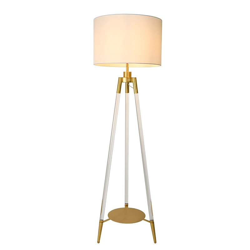 Simple three-legged triangle acrylic floor lamp with fabric lampshade for living room