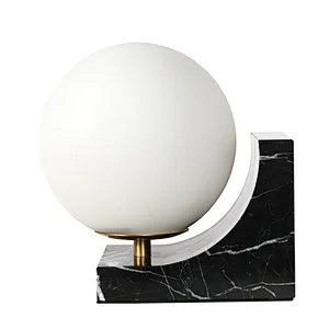 New Lighting Sunshine Marble Slop Steel Support Milky Glass Ball Side Table Lamp