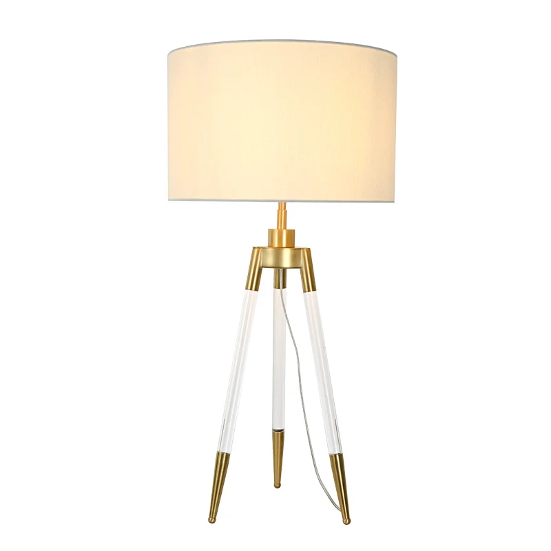 Simple three-legged acrylic desk table lamp with fabric lampshade for living room