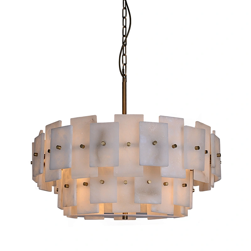 Layering 2-alabaster Sheet Chandelier In Steel Stainless