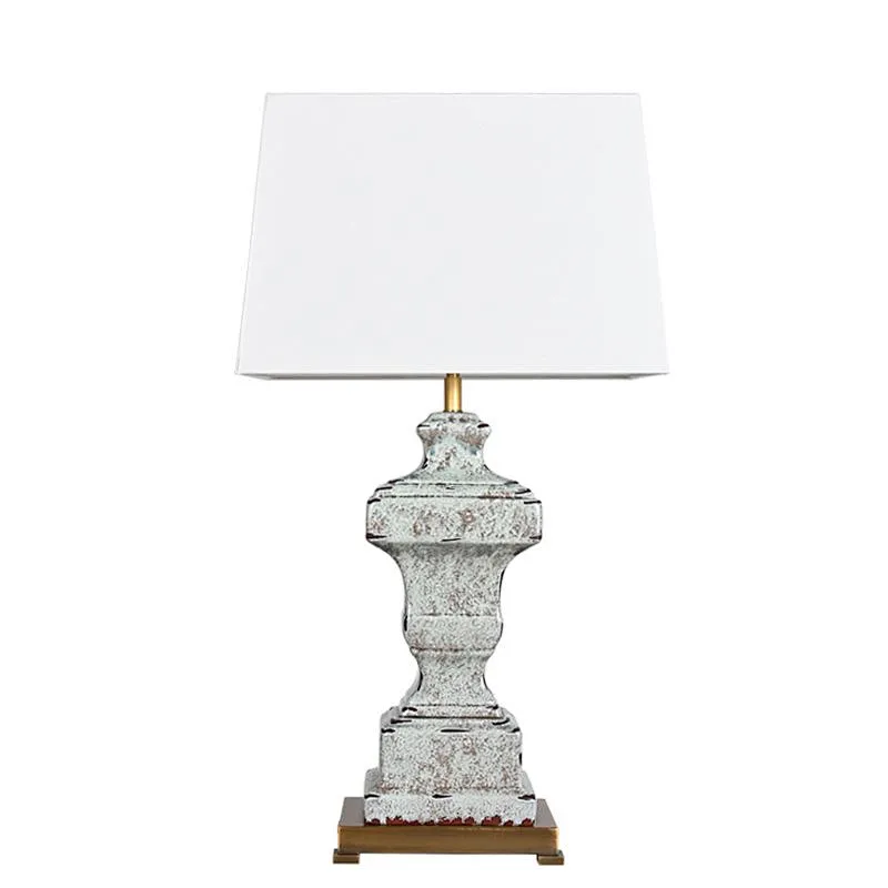 Wabi-Sabi pottery moulded rusty retro table lamp with white fabric lampshade
